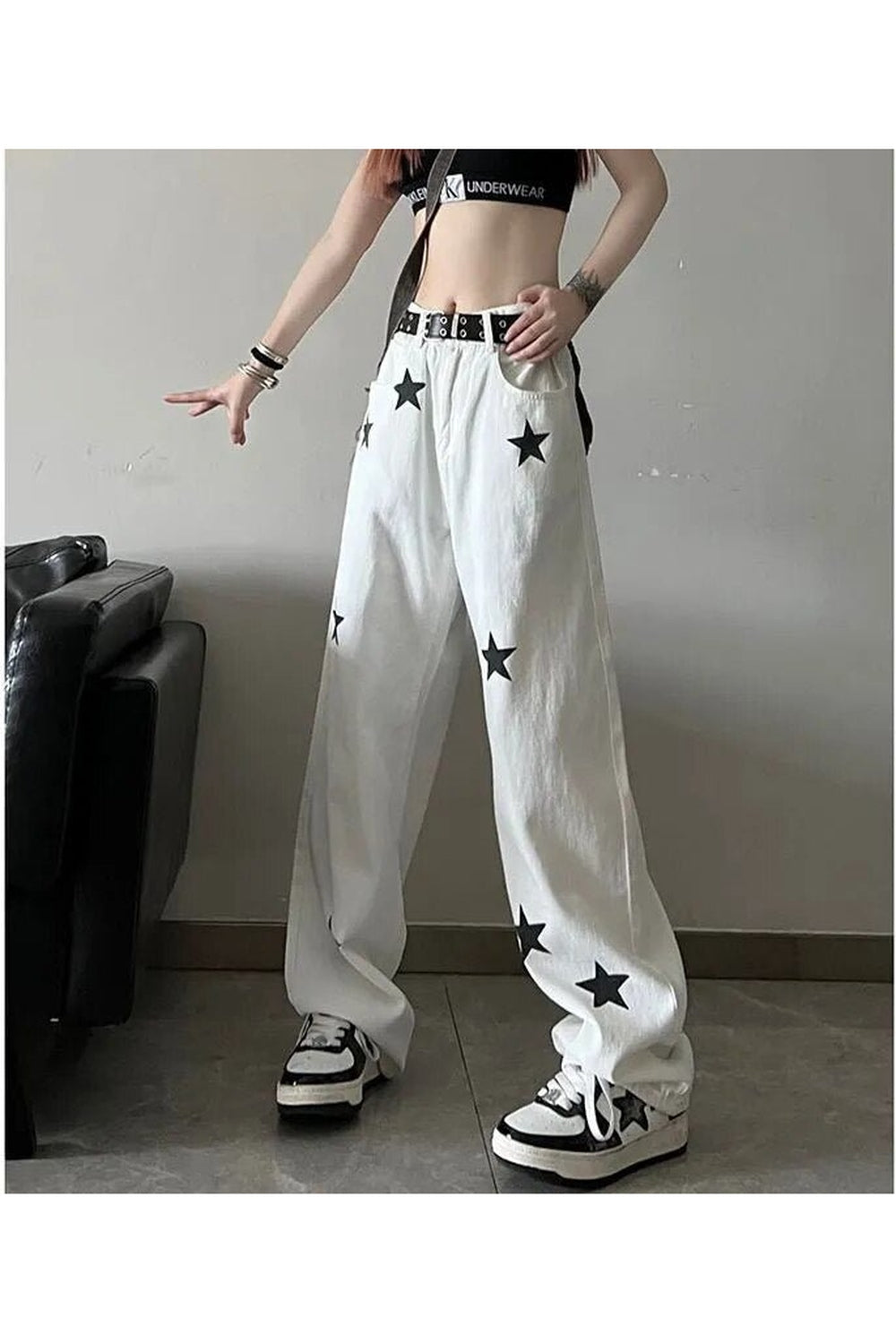 Fall Star Print High Waist Jeans