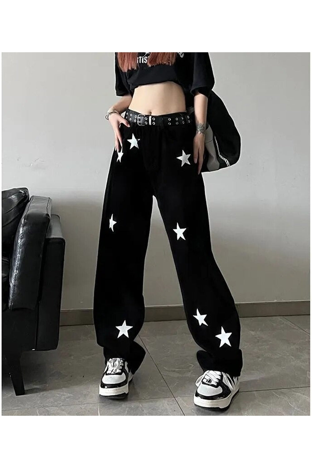 Fall Star Print High Waist Jeans