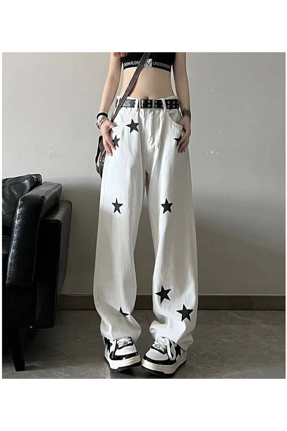 Fall Star Print High Waist Jeans