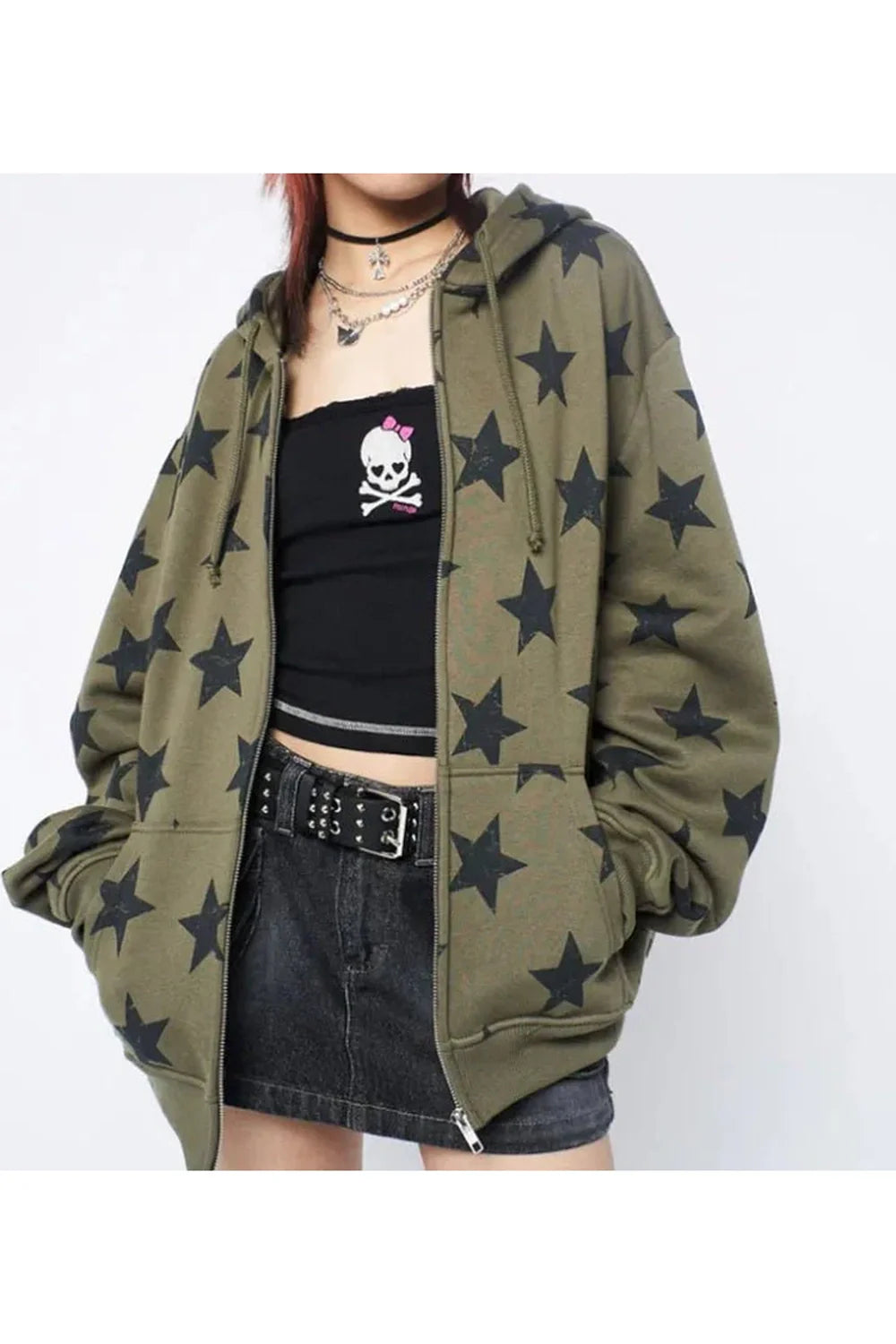 Star Print Sweatshirt Jacket