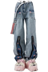 Fall Acubi Star Print Work Jeans