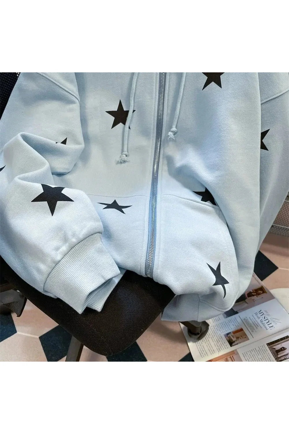 Fall Star Print Zip Hoodie
