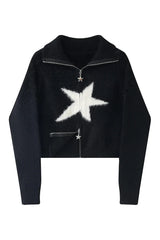 Fall Star Zip-Up Fuzzy Sweater