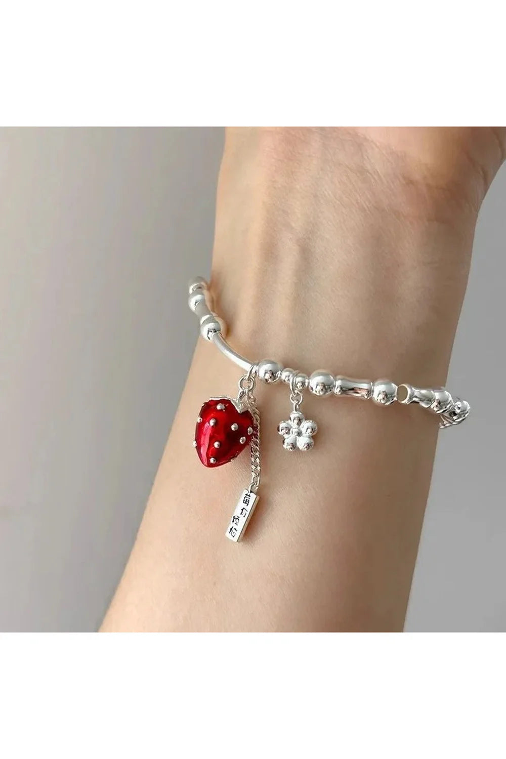 Strawberry Charm Silver Bracelet