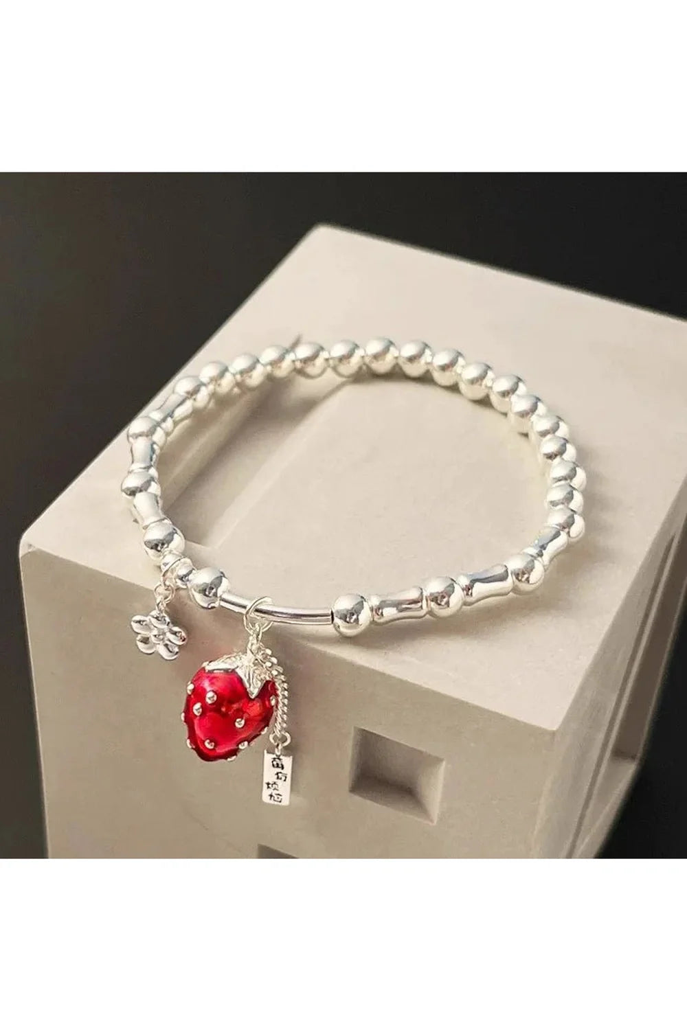 Strawberry Charm Silver Bracelet