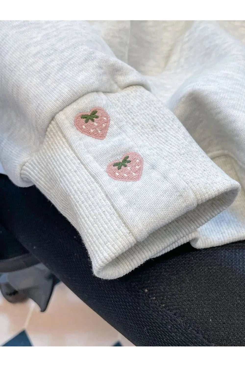 Fall Strawberry Embroidered Half-Zip Hoodie