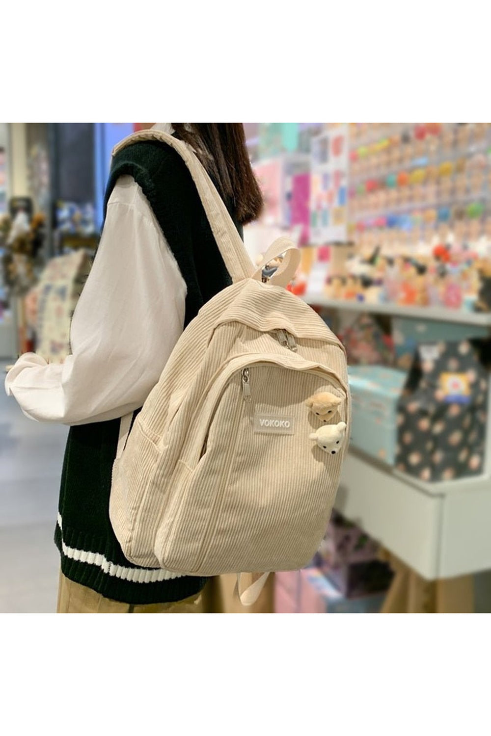 Stripe Corduroy School Backpack