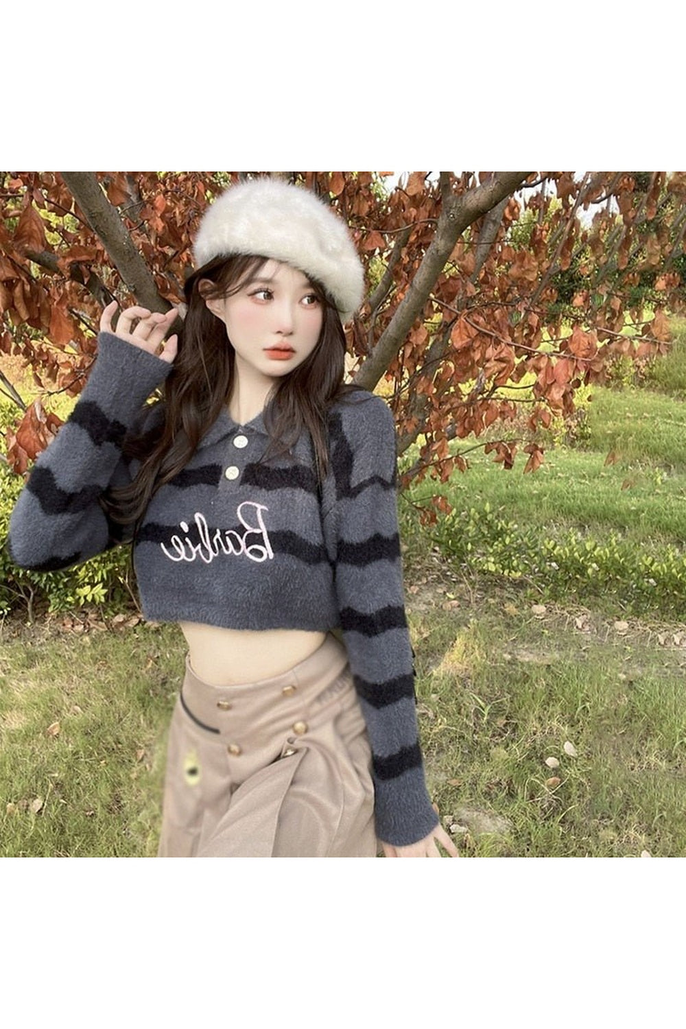 Fall Stripe Mink Fur Sweater