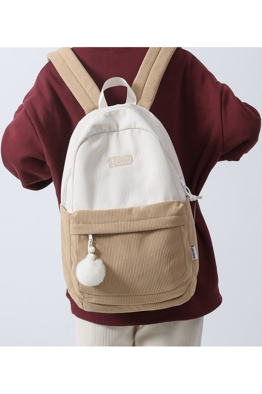 Striped Corduroy Student Backpack