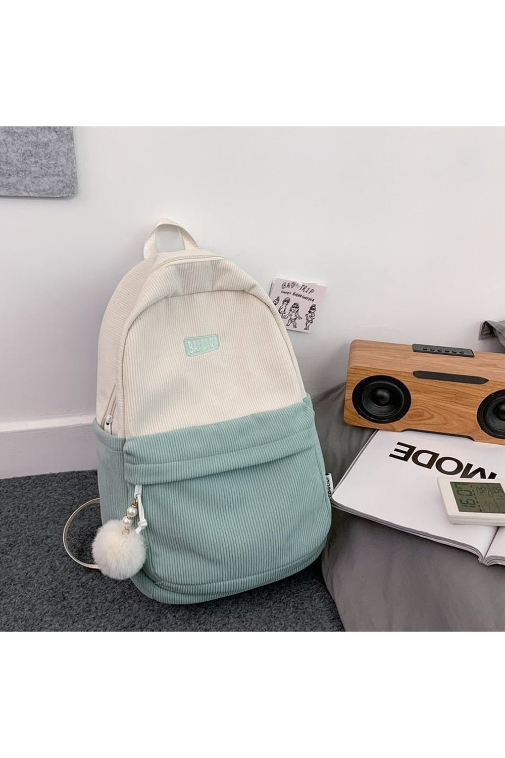 Striped Corduroy Student Backpack