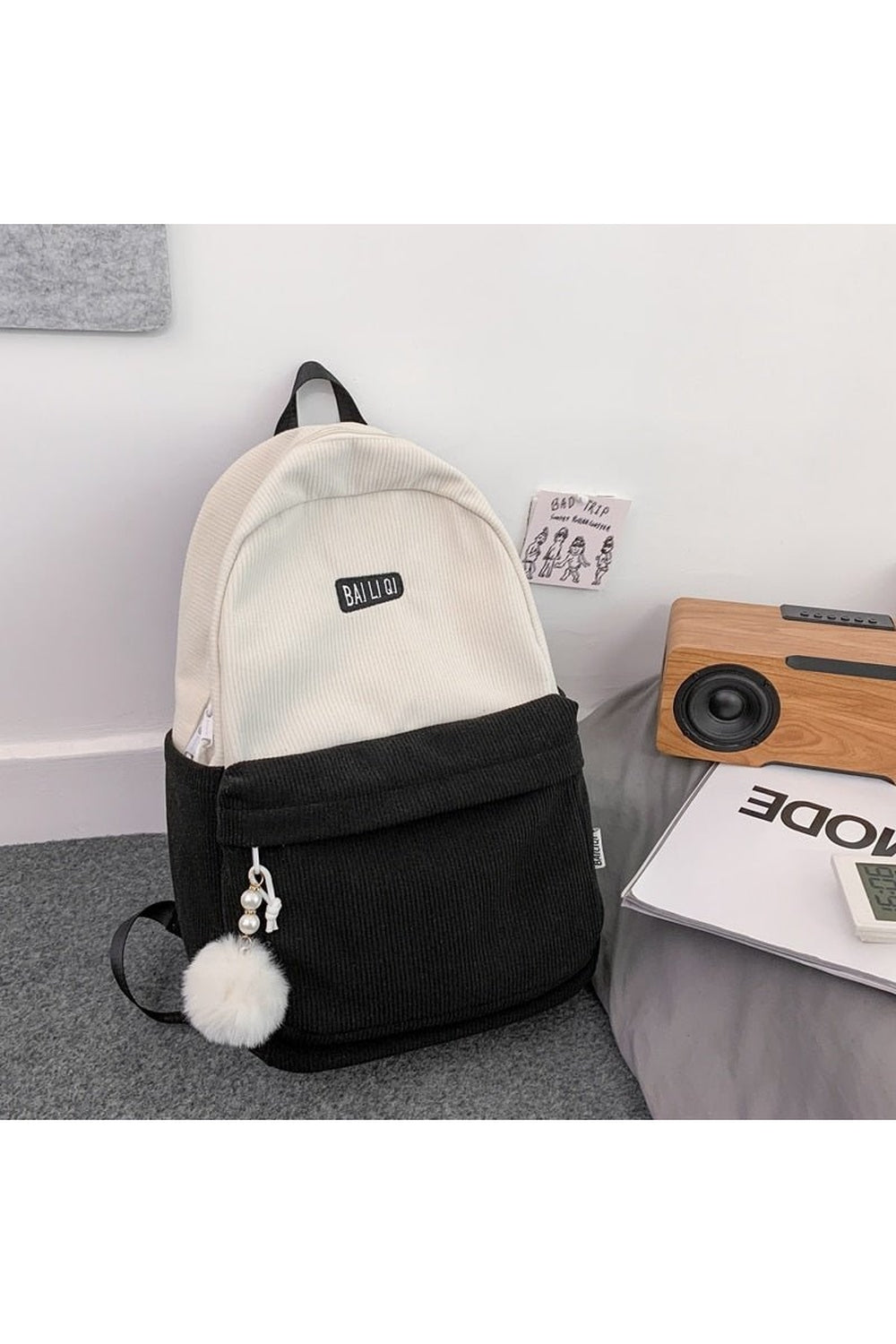 Striped Corduroy Student Backpack