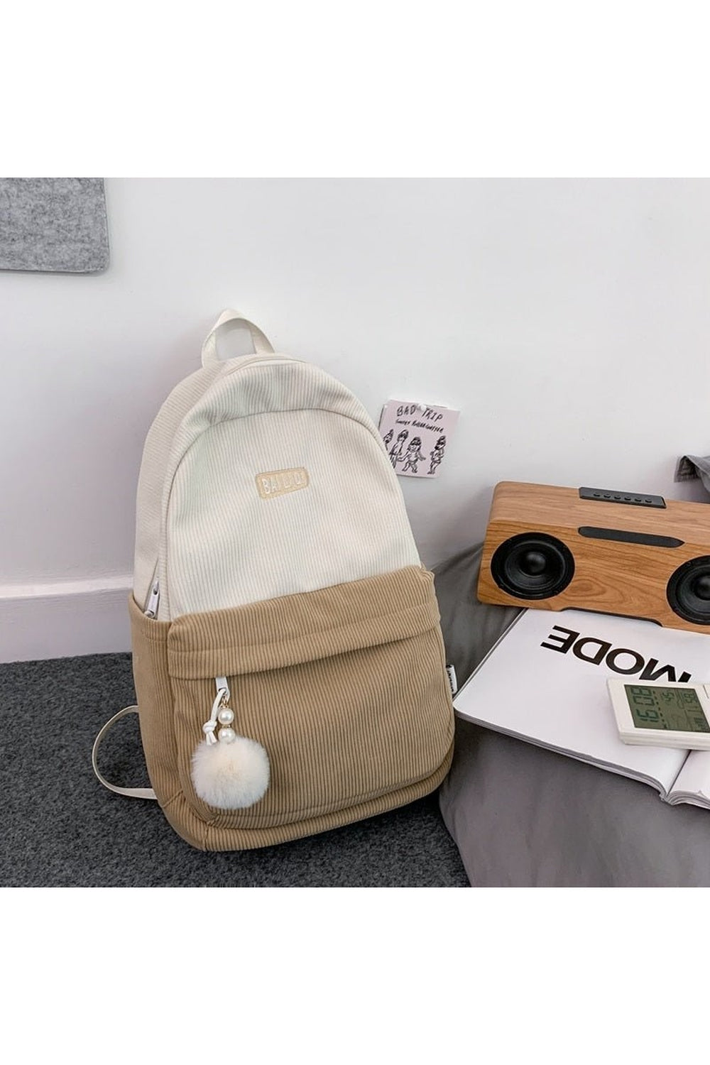 Striped Corduroy Student Backpack