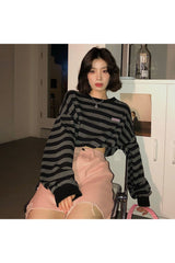 Striped Drawstring Women's Sweatshirt