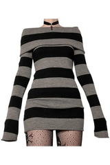 Striped Gothic Off-Shoulder Dress