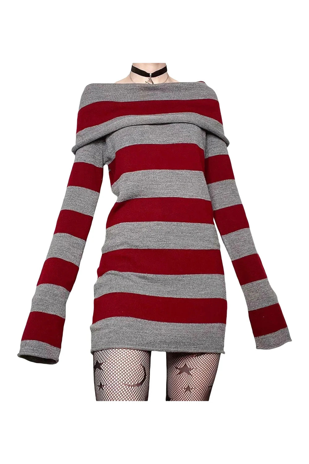 Striped Gothic Off-Shoulder Dress