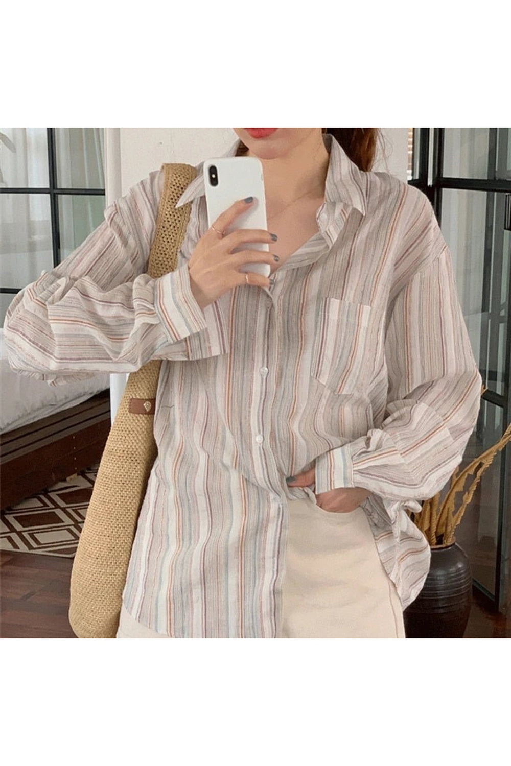 Striped Long Sleeve Casual Blouse