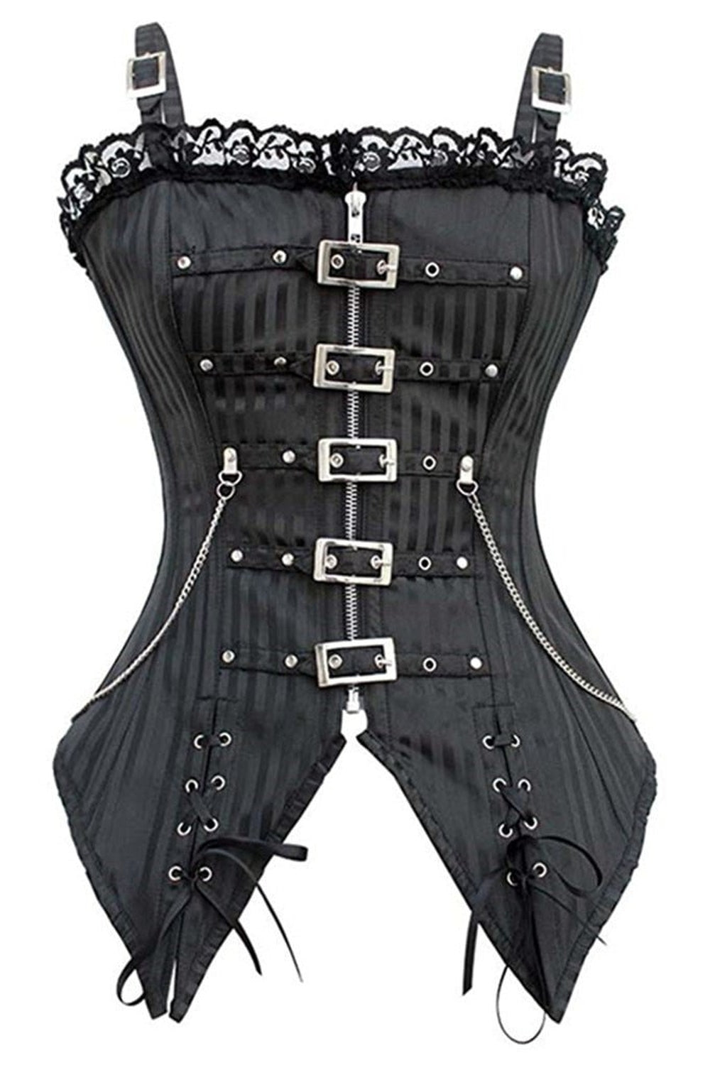 Striped Zip Buckled Corset