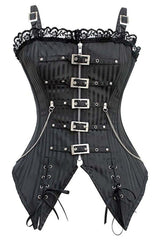 Striped Zip Buckled Corset