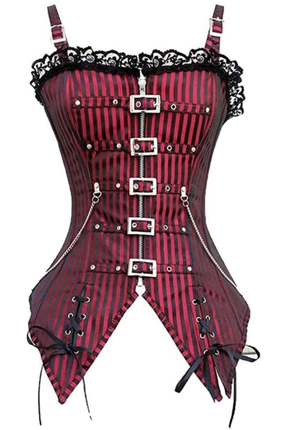 Striped Zip Buckled Corset