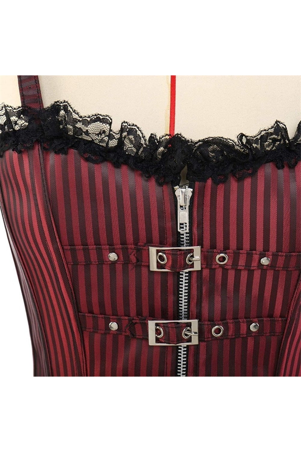 Striped Zip Buckled Corset