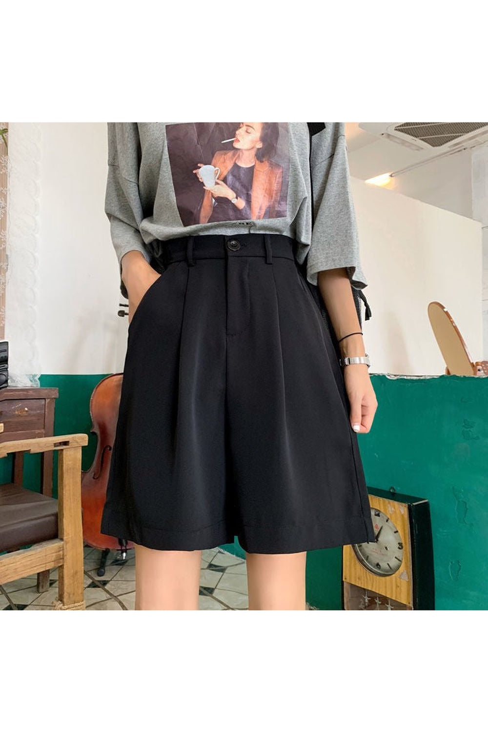 Summer Black Wide-Leg Shorts