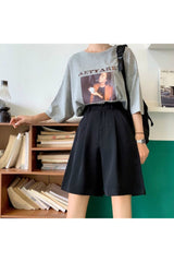 Summer Black Wide-Leg Shorts