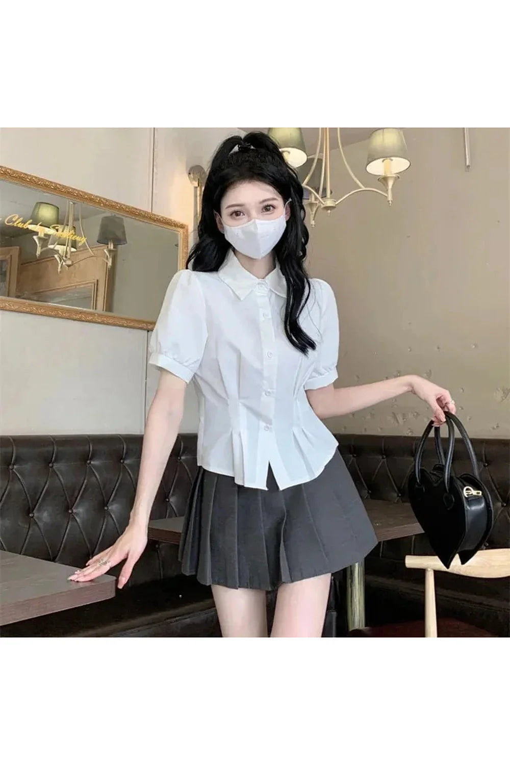 Summer Cropped Turndown Collar Blouse