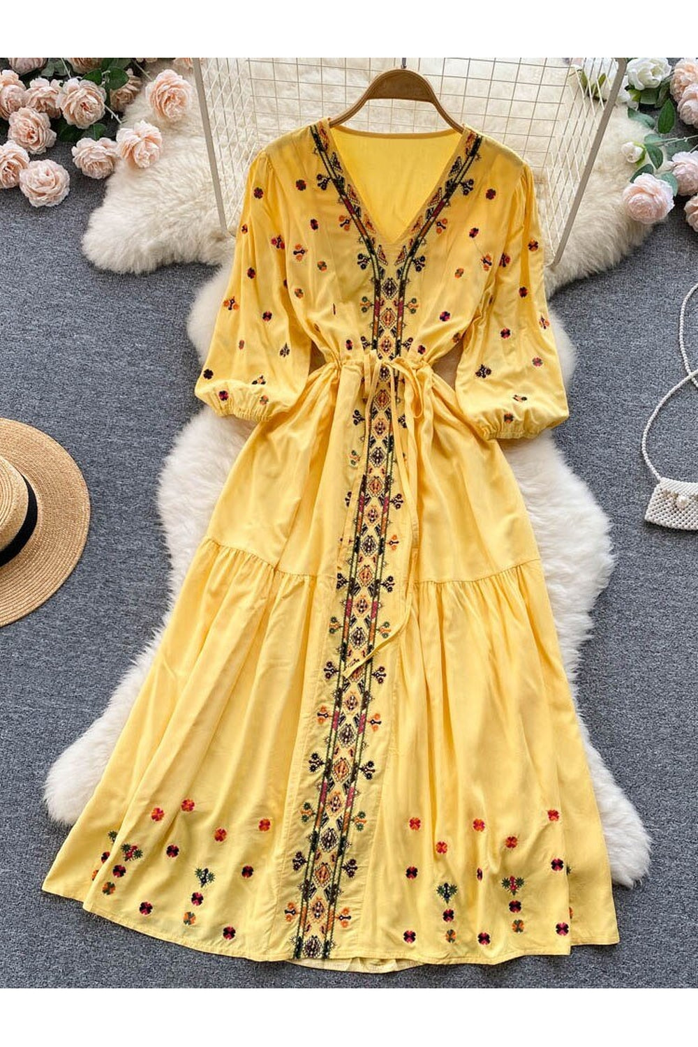 Summer Ethnic Style Embroidery V-neck Dress