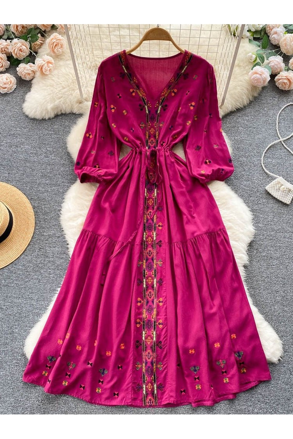 Summer Ethnic Style Embroidery V-neck Dress