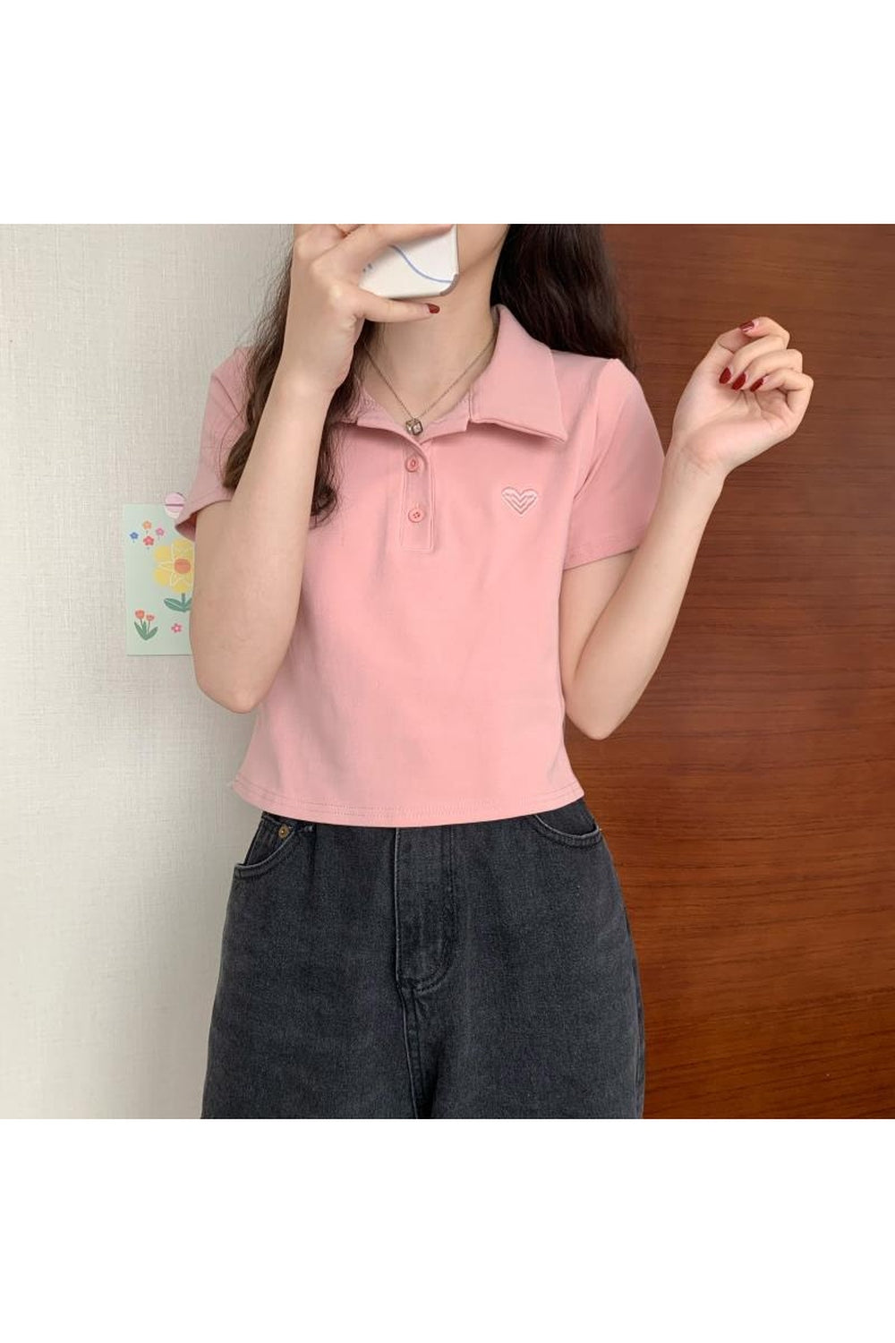 Summer Heart Embroidery Polo T-shirt