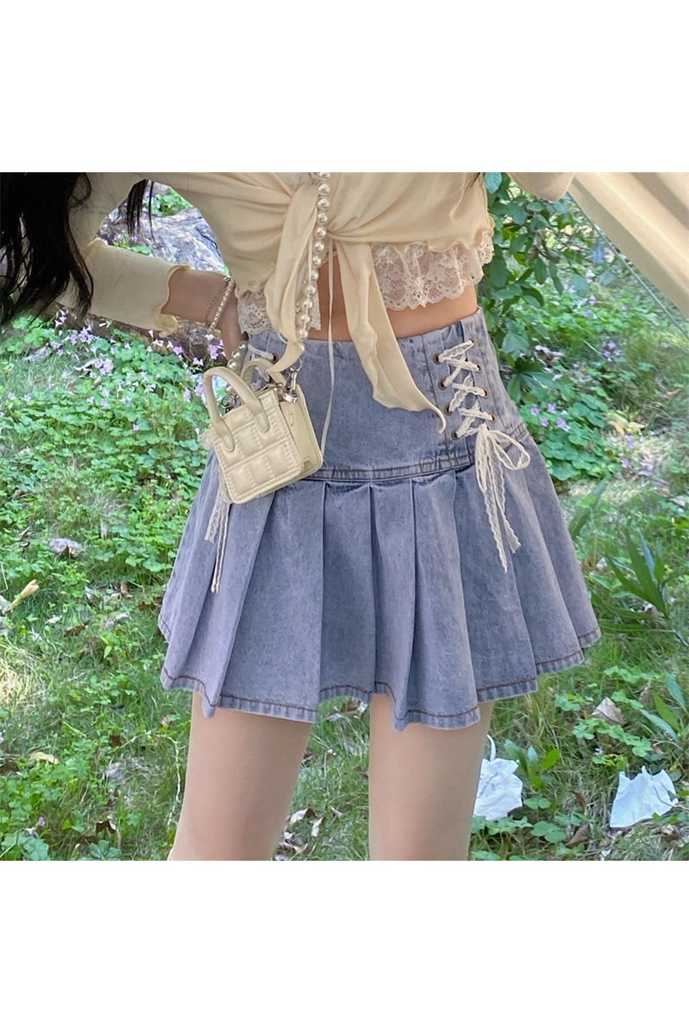 Summer Lace-up Denim Skirt