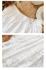 Summer White Floral Embroidery Long Skirt