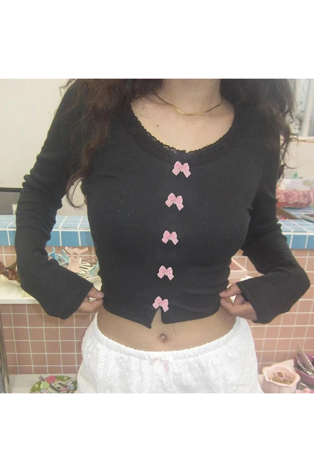 Herbstlicher Sweetheart-Strick-Crop-Cardigan