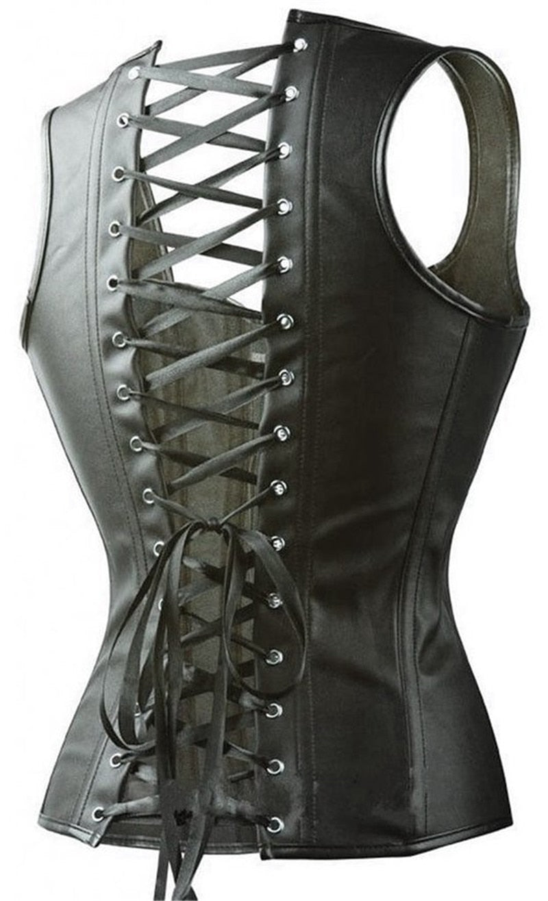 Synthetic Leather Black Corset