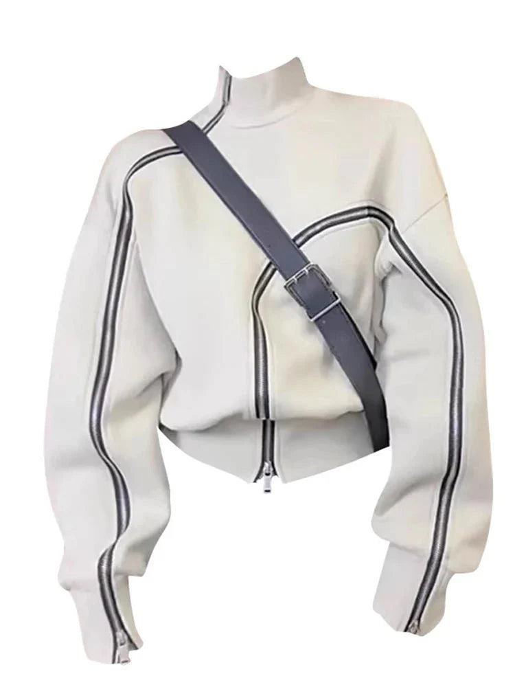 Techwear Zip-Up High Neck Sweater