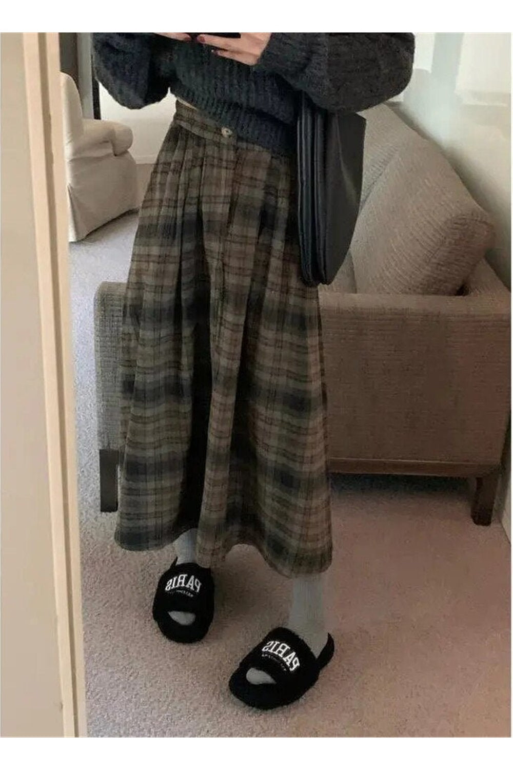 Thick Plaid Pleated Skirt