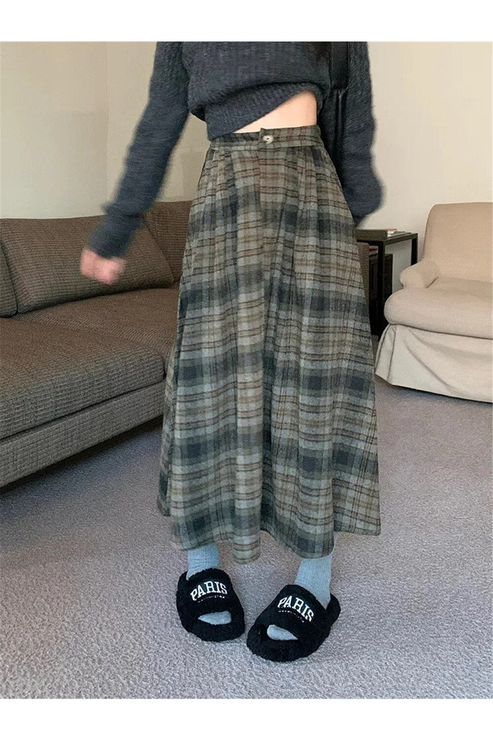 Thick Plaid Pleated Skirt