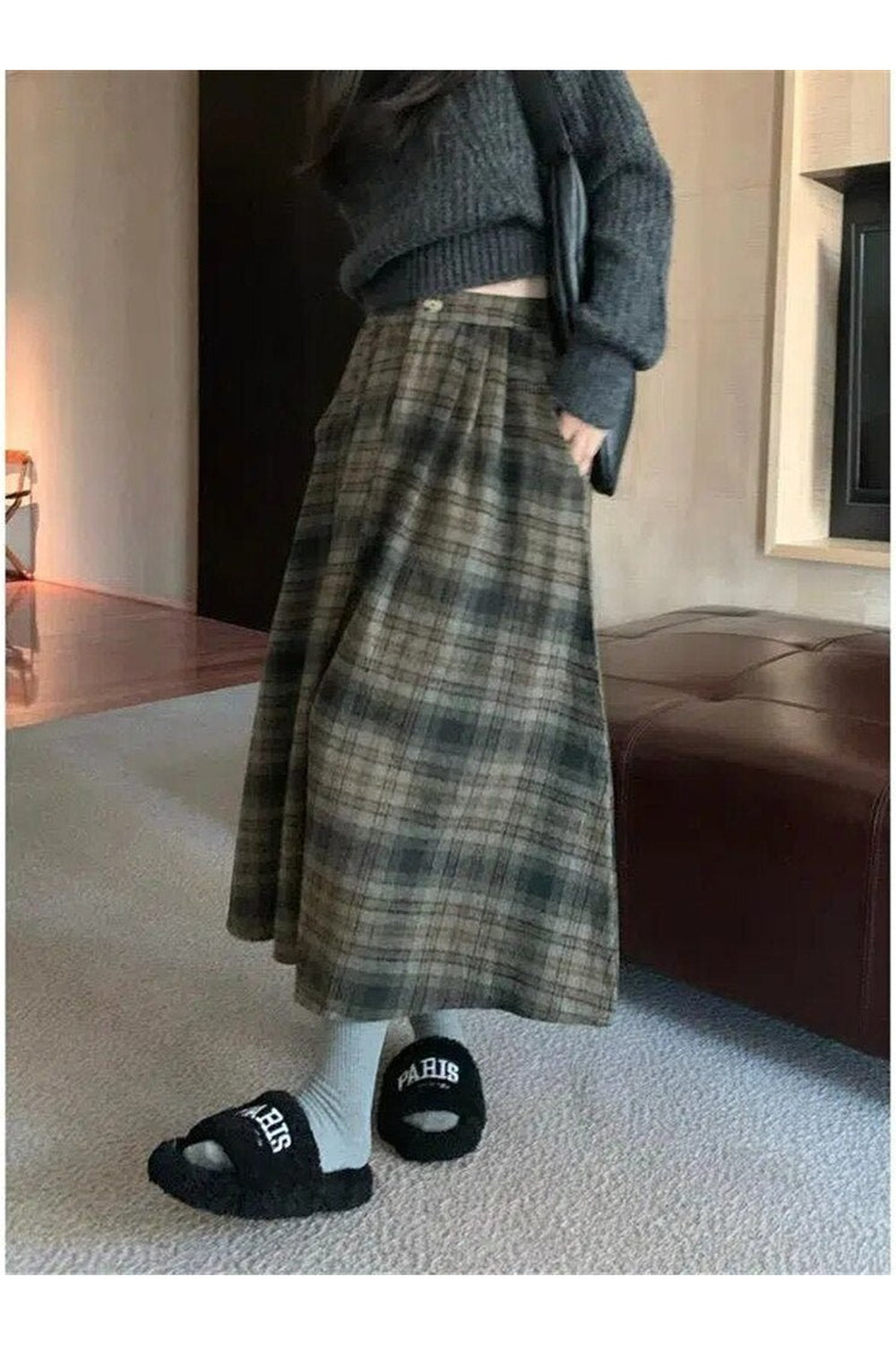 Thick Plaid Pleated Skirt