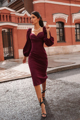 Lorraine Off Shoulder Puff Sleeves Midi Dress