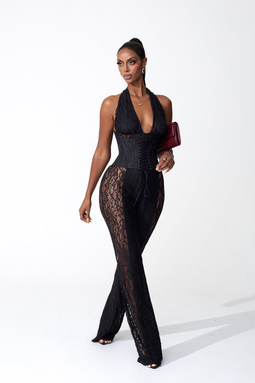Martha Halter Neck Sheer Lace Jumpsuit