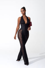 Martha Halter Neck Sheer Lace Jumpsuit