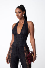 Martha Halter Neck Sheer Lace Jumpsuit