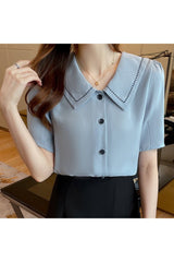 Turn-Down Collar Chiffon Blouse