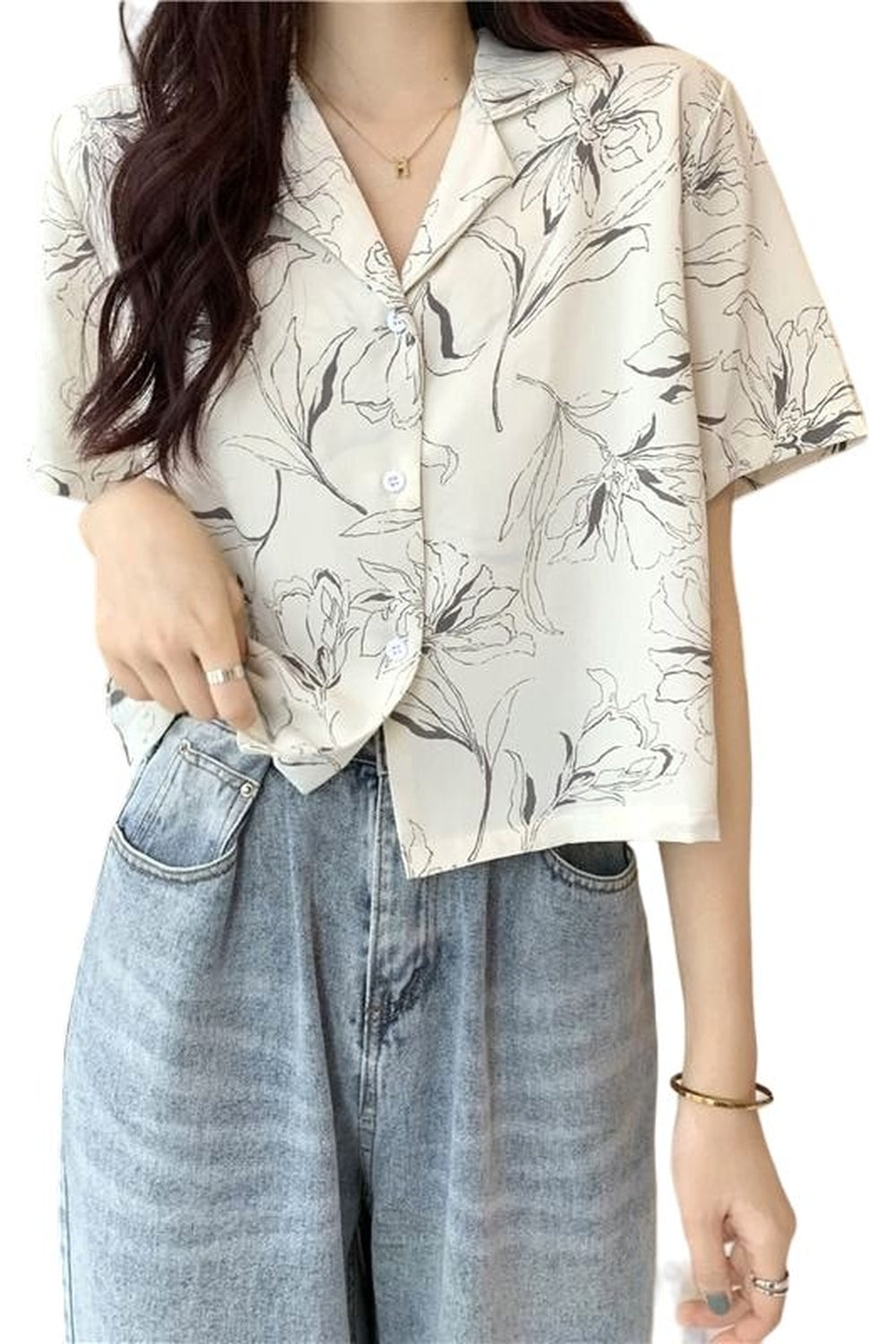 V-neck Button Print Summer Shirt