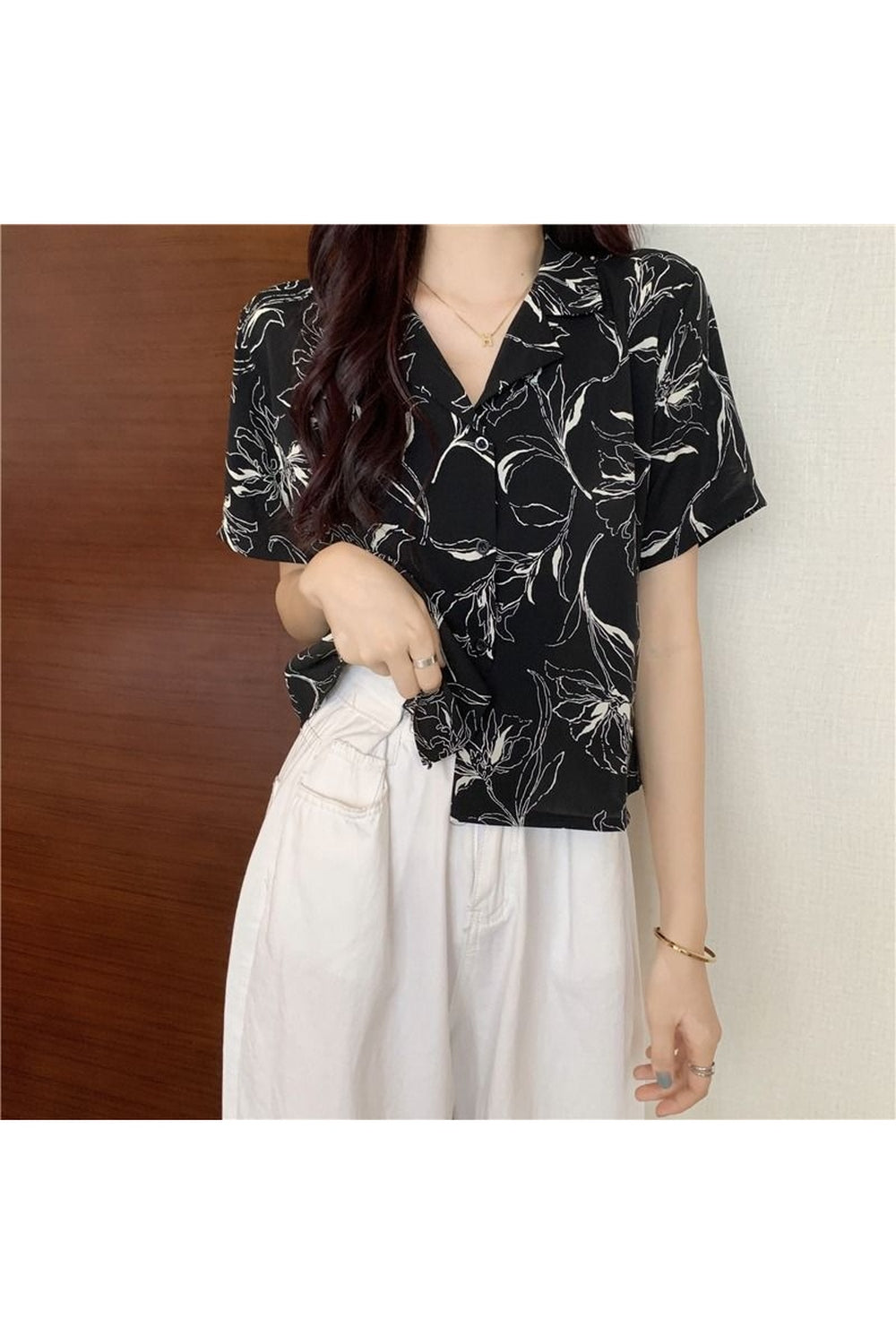 V-neck Button Print Summer Shirt