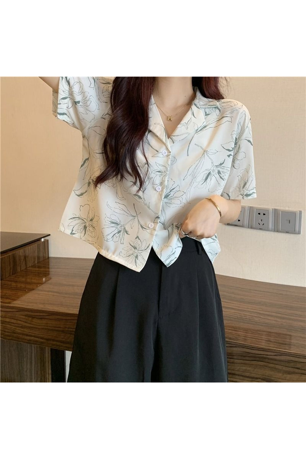 V-neck Button Print Summer Shirt