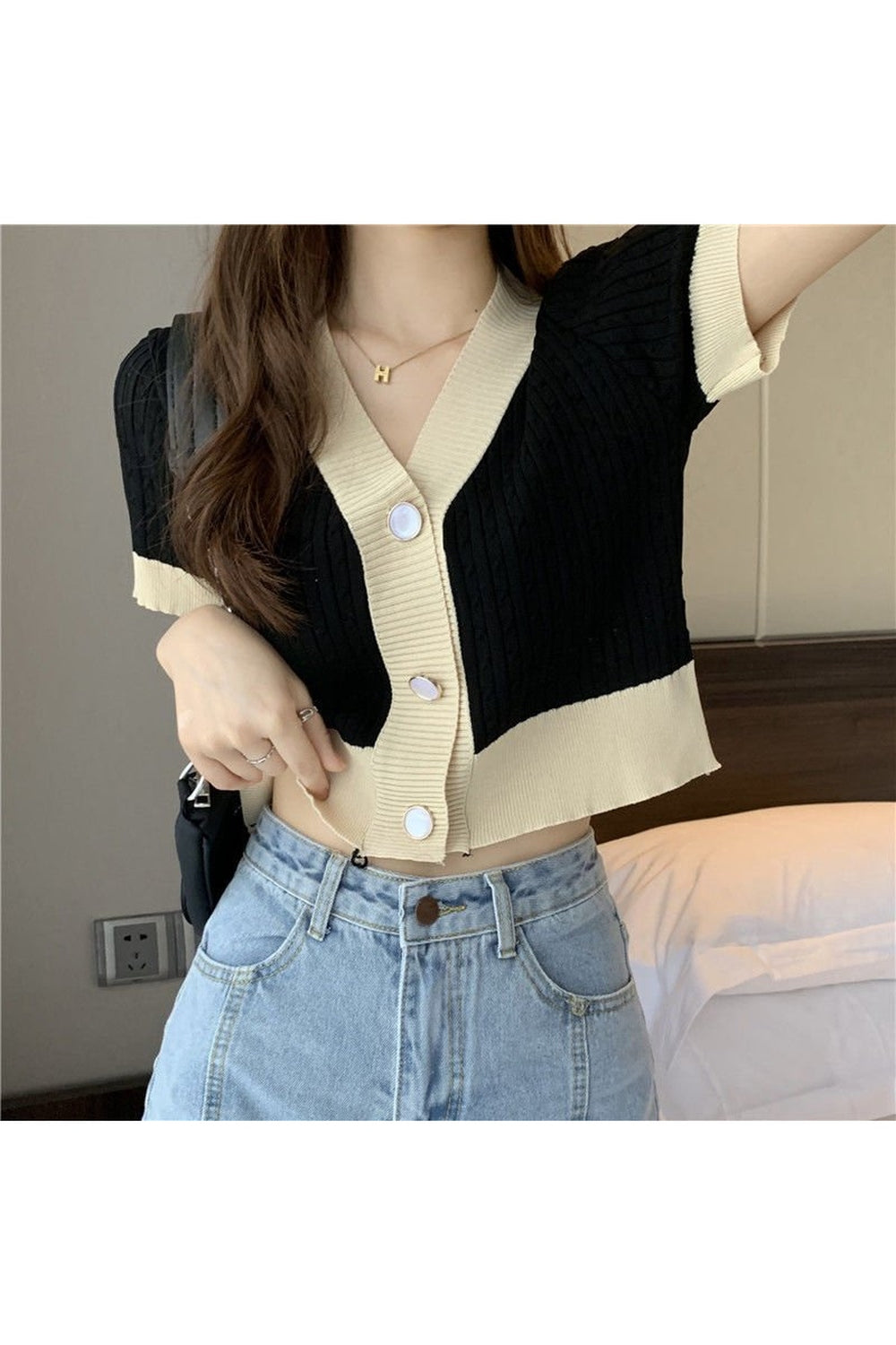 Fall V-neck Cardigan Crop Top