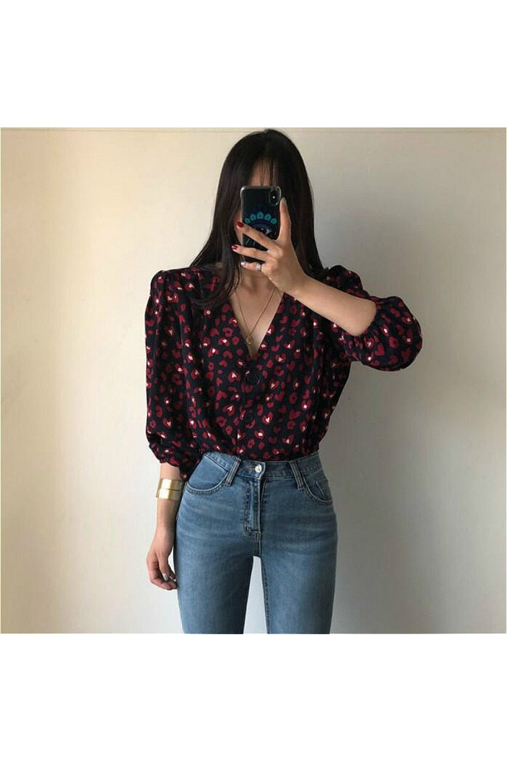 Retro-Shirt mit V-Ausschnitt