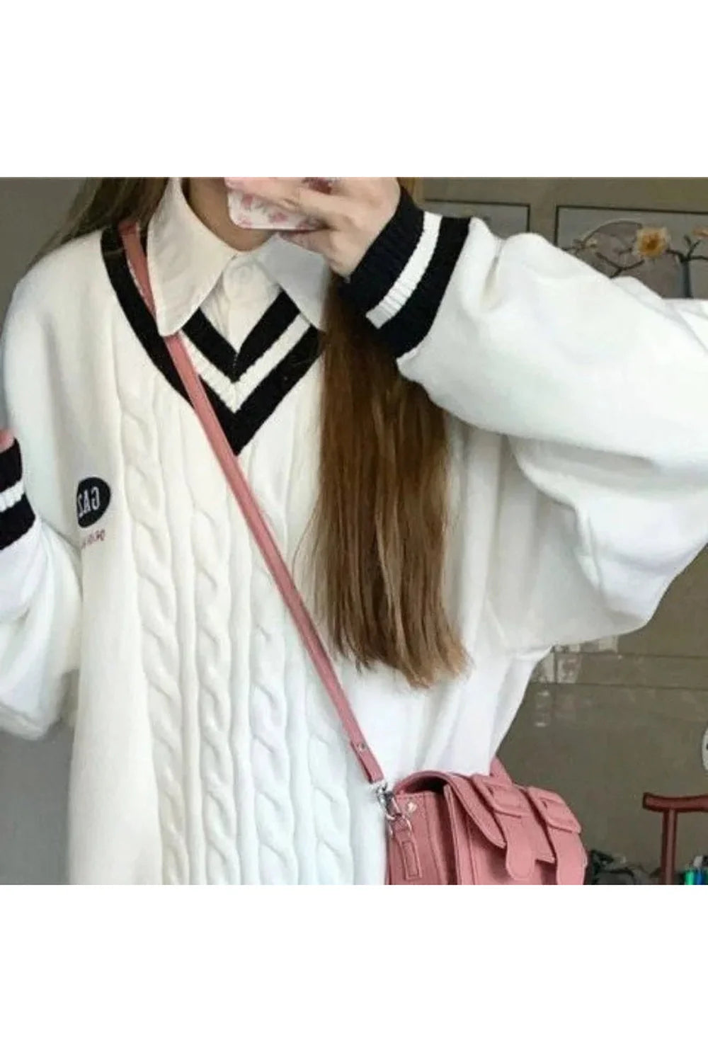 Varsity Vibe Cable Knit Sweater