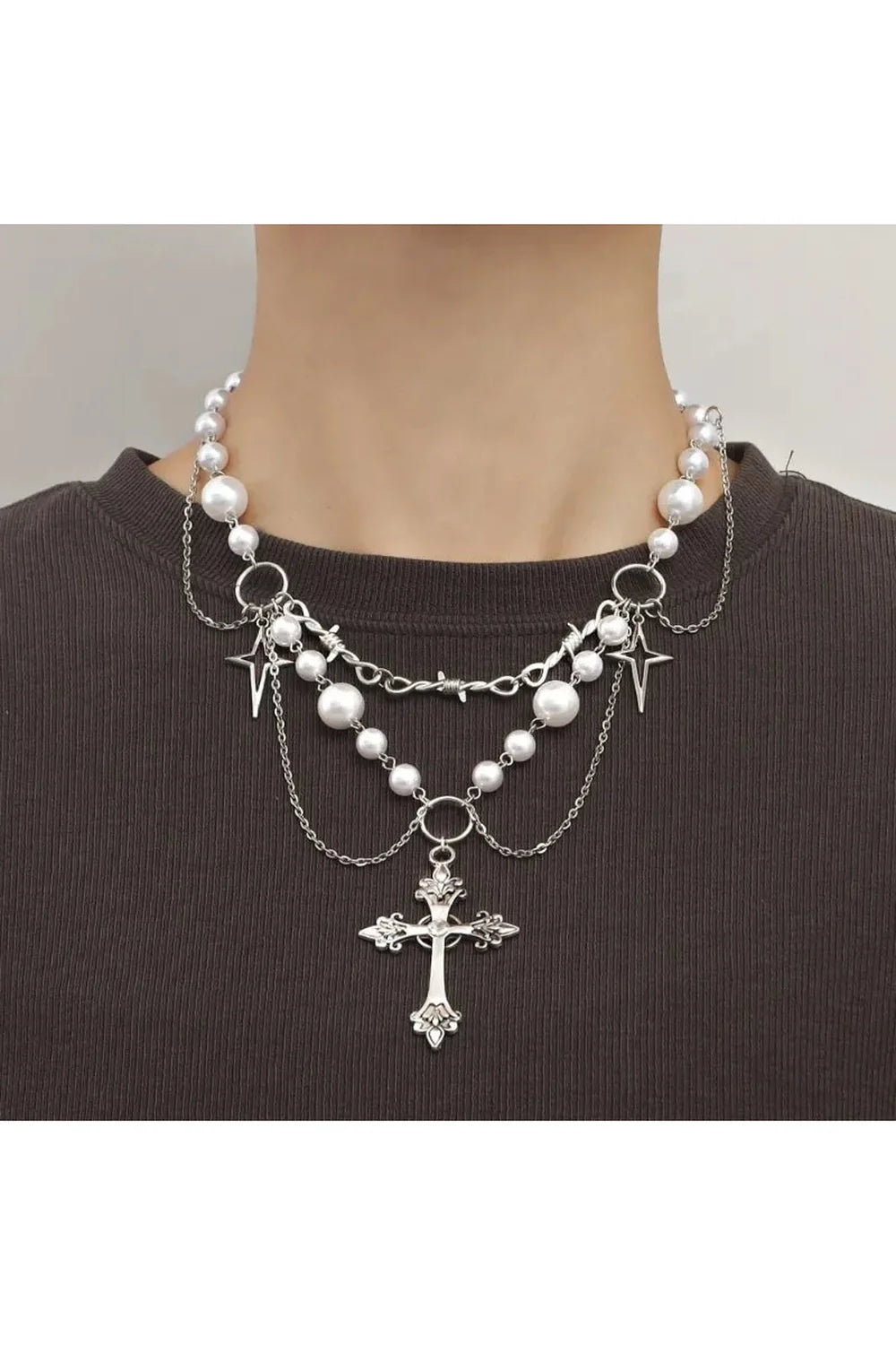 Victorian Gothic Rosary Pearl Necklace